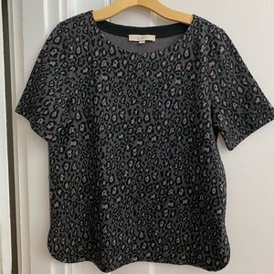 NWOT LOFT Black Cheetah Print Short Sleeve Top SzM